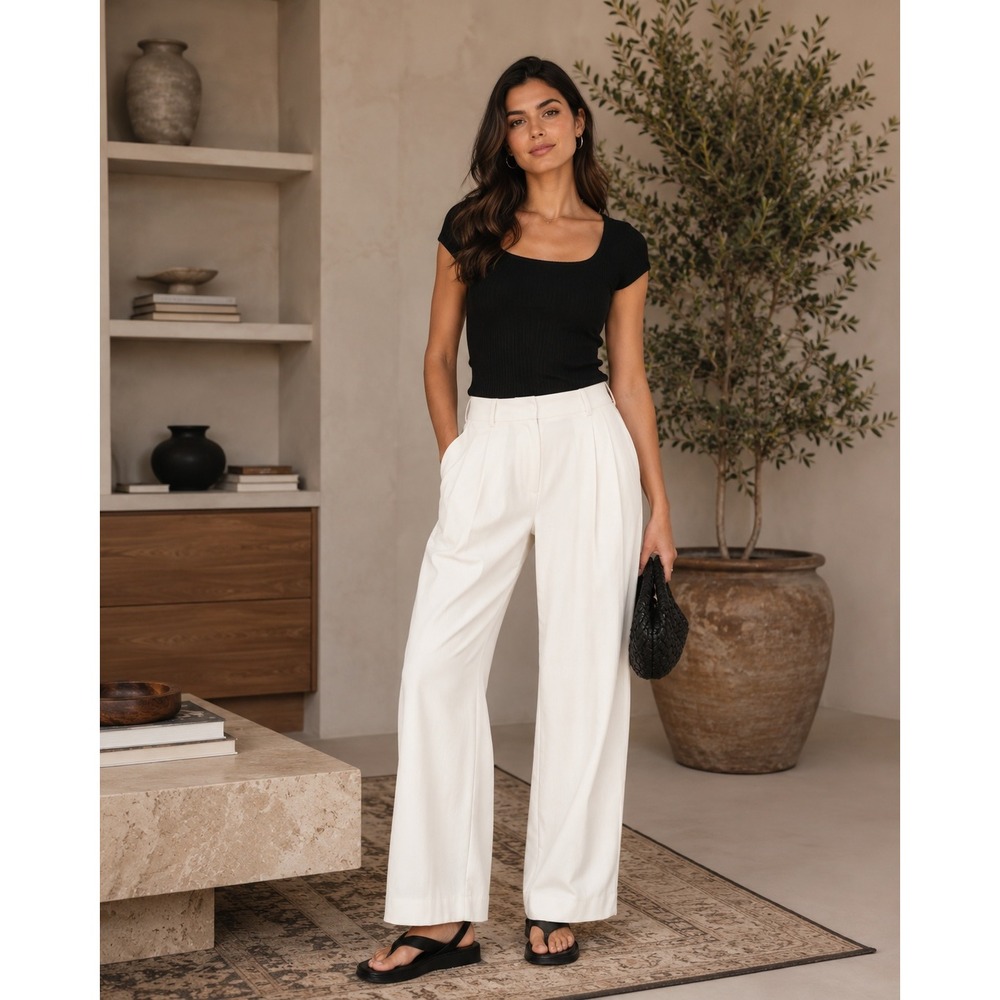 CO Trousers Womens 8 White Wide Leg Minimalist Quiet Luxury Old Money